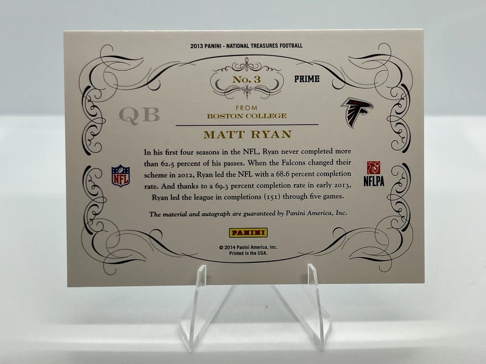 2013 Panini National Treasures Century Matt Ryan Bookend Patch Auto 5/5 - Image 2 of 2