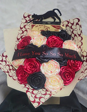 HANDMADE Rose Bouquet Wall Decor Red Black White w/ "I Love You So So So Much"