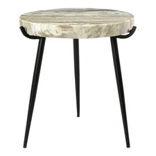 Moe's Home Collection Brinley 18" Round Marble Top Accent Table in Light Brown