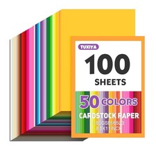 100 Sheets 8.5" X 11" Colored Cardstock, 50 Assorted Colors Construction 100p