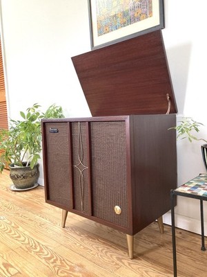 Vintage Emerson Stereo Console Tube Record Player 50s 60s Restored