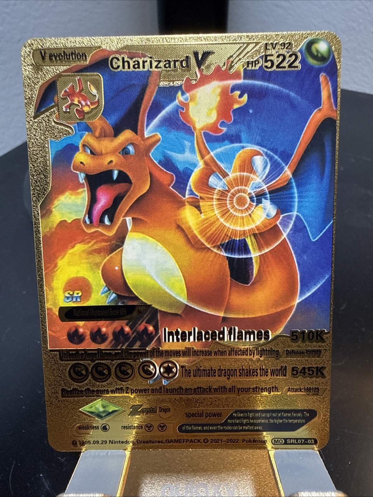 Pokemon Interlaced Flames Charizard V Gold Foil Card LV. 92 HP 522 Fan Art Mint
