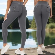 Women Cargo Yoga Leggings Pockets High Waist Tummy Control Stretch Workout Pants