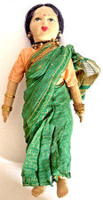 Vintage 1950s Handmade Indian Woman Sari Traditional Cloth Doll 10" Gold Accents