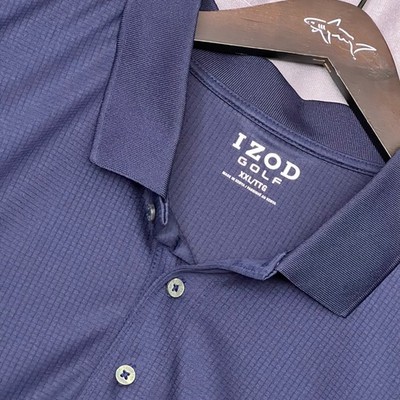 IZOD Golf Polo Shirt Mens XXL Navy Blue Micro Grid Performance Short Sl