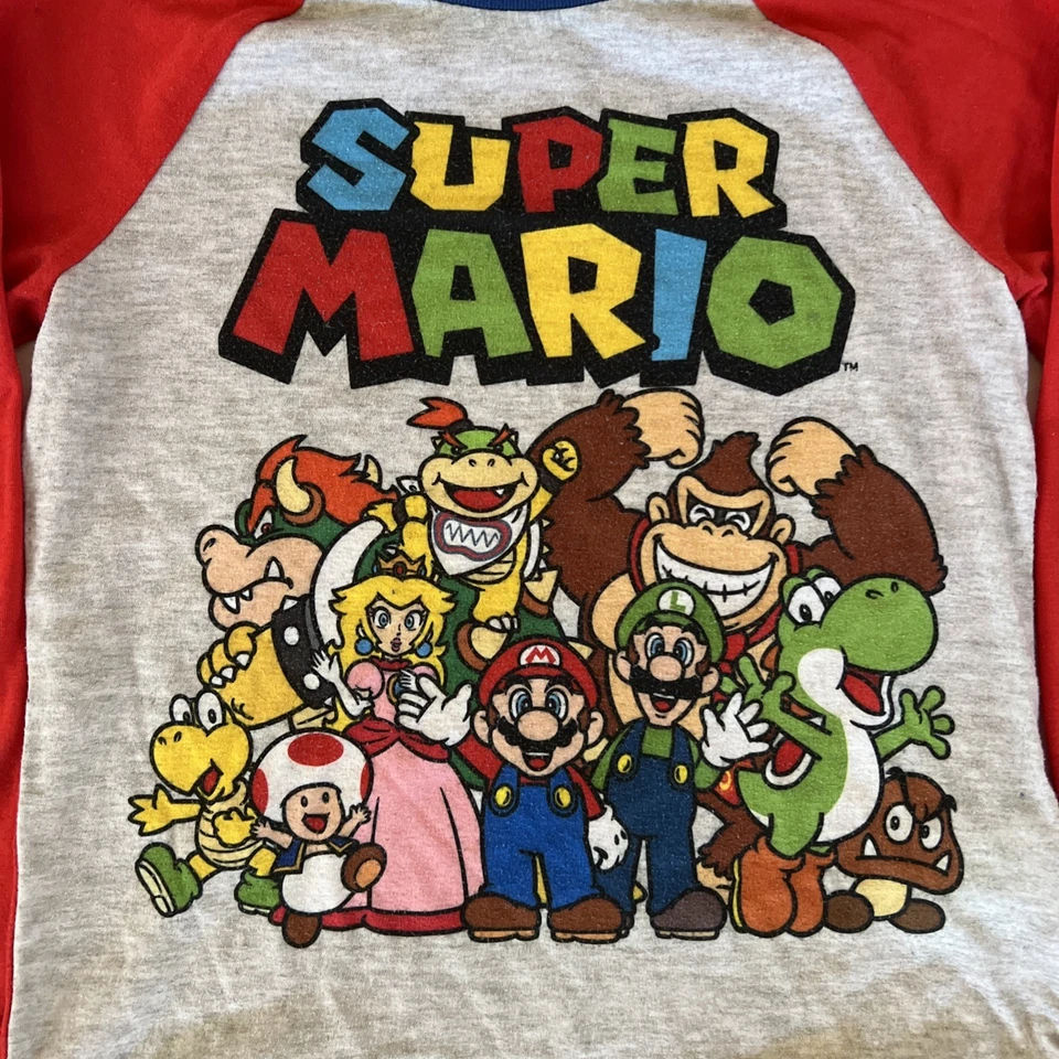 Conjunto de pijama camisa manga larga azul Super Mario Brothers para niños S (6/7) X002JC24TX Foto 3 de 4