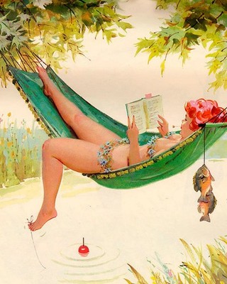 Duane Bryers' Hilda Fishing from the Hammock wall Art Home Decor