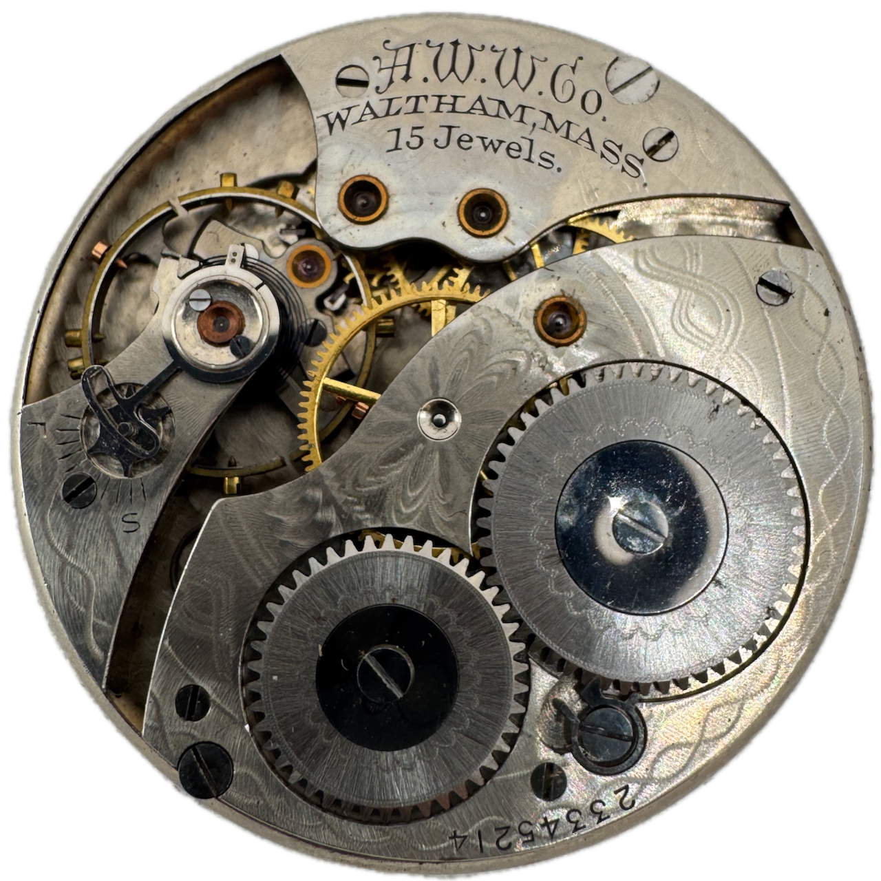 Antique 1919 Waltham 15 Jewel 12s Mechanical Pocket Watch Movement 220 USA