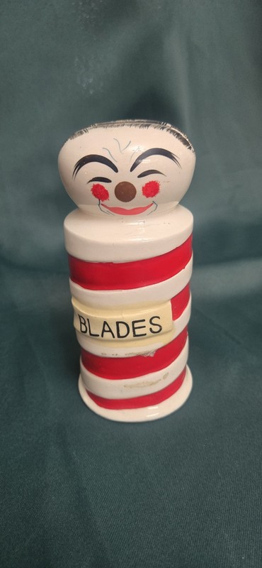 Vintage Ceramic Barber Pole Razor Blade Bank