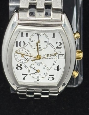 #ad Vintage Pulsar Chronograph Watch Tonneau Style New Battery Original Sticker $69.00
