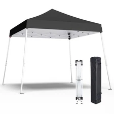 10x10 Pop Up Canopy, 300D Silver Coated Black Fabric Outdoor Gazebo, Beach Te...