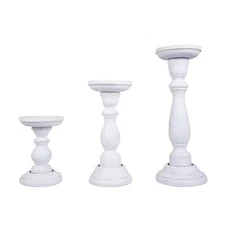 White Rustic Wood Pillar Candlestick Holders 3-Pack