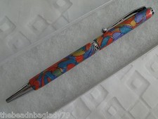 MADE IN USA Handcrafted Clay Pen ORANGE YELLOW PURPLE SPARKLY MOSAIC SWIRLS SW06