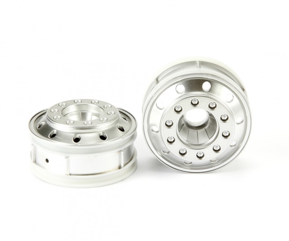 Tamiya 300056517 - 1:14 Truck Wheels (2) Front/ML. Chrome Matte - New