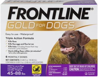 Frontline Plus Gold Dogs 45-88 lbs | 100% Genuine US EPA Approve !!! | 6 doses