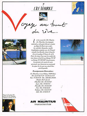ADVERTISEMENT ADVERTISING 064 1992 AIR MAURITIUS l'ile MAURICE