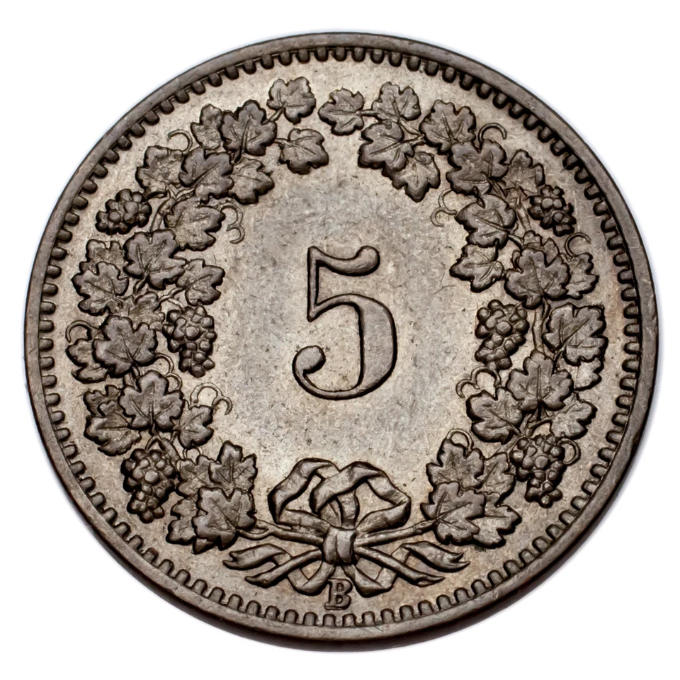 1904 Switzerland 5 Rappen Coin (About Uncirculated, AU Condition) KM# 26 - Image 4 of 4