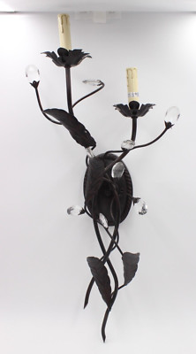 Irayli Wall Light Sconce Dual Faux Candle Metal Branches Leaves Crystal 31''