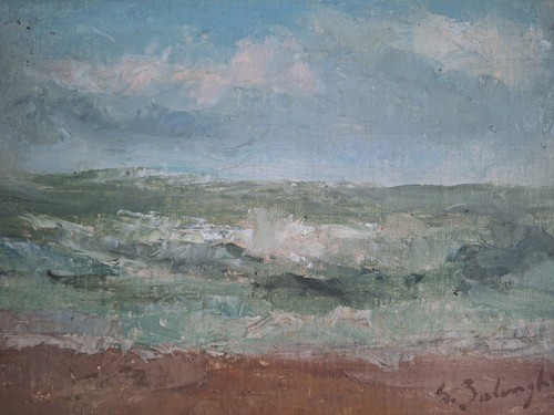 Peinture antique huile sur toile paysage bord de mer encadrée par Gustave Balenghien. - Photo 14 sur 15
