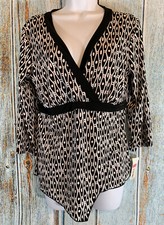 I.N. Studio Womens Top Size L Large Black White Crossover V Neck USA Made NWT