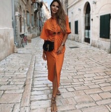 Zara Women Draped Shirt Dress Orange Bloggers Fav 7733/457