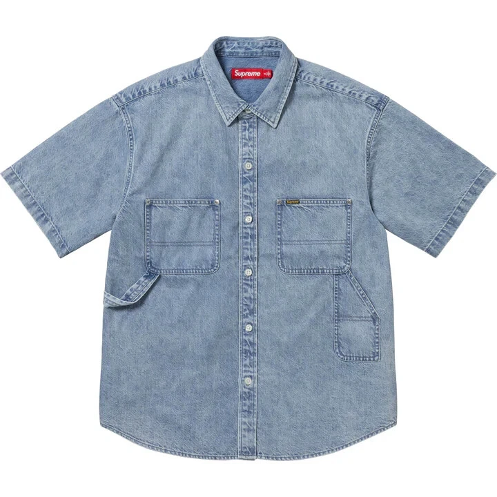 Supreme Denim Short Sleeve Casual Button-Down Shirts for Men for