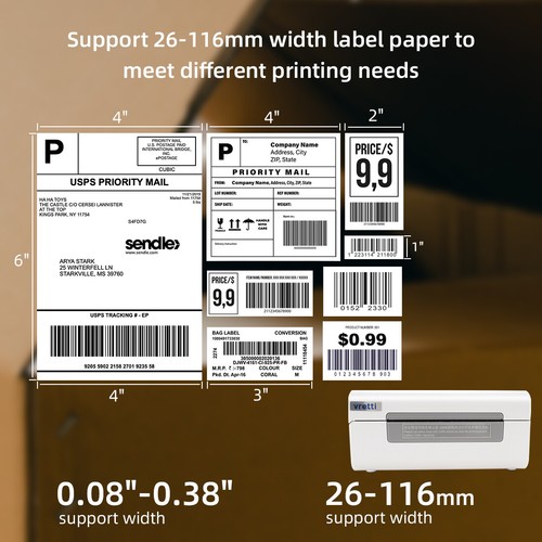 Vretti Label Printer+500pcs 4x6 Thermal Shipping labels for Royal Mail