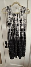 Calvin Klein black white geomtric print pleated full lined sleeveless SMALL