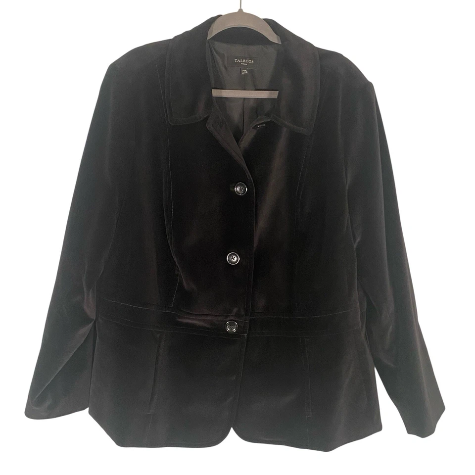 Chaqueta Blazer Clásica Terciopelo Negro Talbots Plus 20W Oficina Cápsula Fiesta Algodón Foto 2 de 4