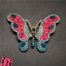 New Fashion Women Pink Cute Crystal Butterfly Rhinestone Charm Brooch Pin Gift