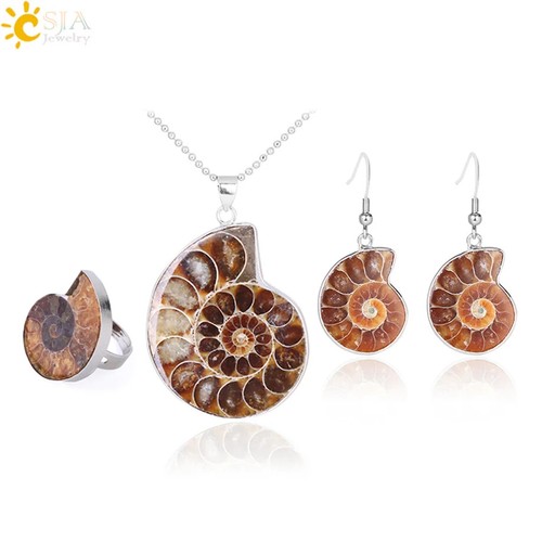 Natural Stones Pendants Ammonite Seashell Snail Ocean Reliquiae Conch Necklace - Picture 22 of 26