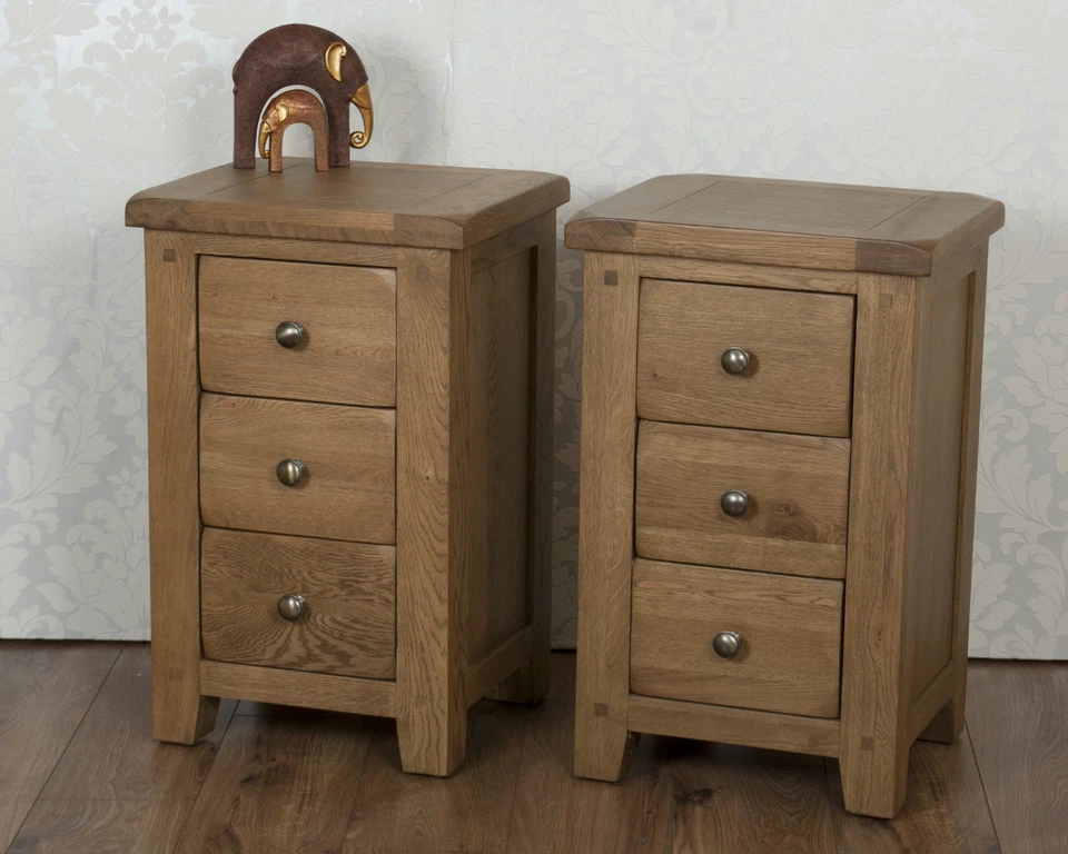 Solid Oak Bedside Tables 3 Drawer Pine Dorset Country Assembled