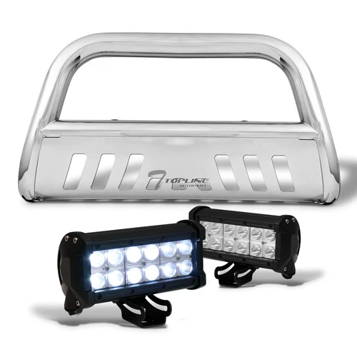 Topline 746756394665 Bull Bar Grille Guard - Chrome With 36w LED Fog Lights