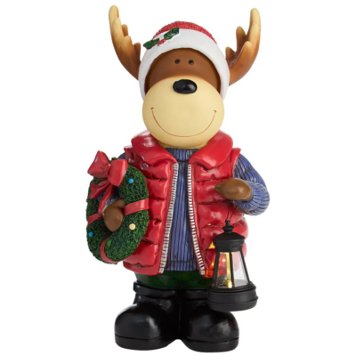 MOOSE with Solar LED Lantern GREETER Statue Holiday Christmas