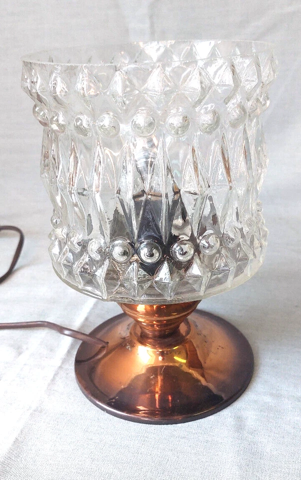 Lampe pied laiton rouge, globe en verre epais, desing 70 - Photo 3/4