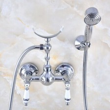 Chrome Wall Mounted Bathroom Shower Faucet Set With Hand Shower Head Mixer Tap