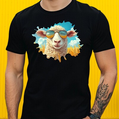 Mens Sheep Sunglasses Cotton T-Shirt Size S to 5XL
