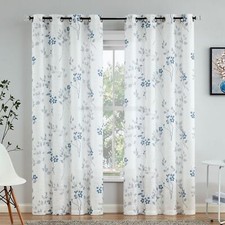 Beauoop Floral linen Semi Sheer Curtains 84 Inches Long 2 Panels for Living R...