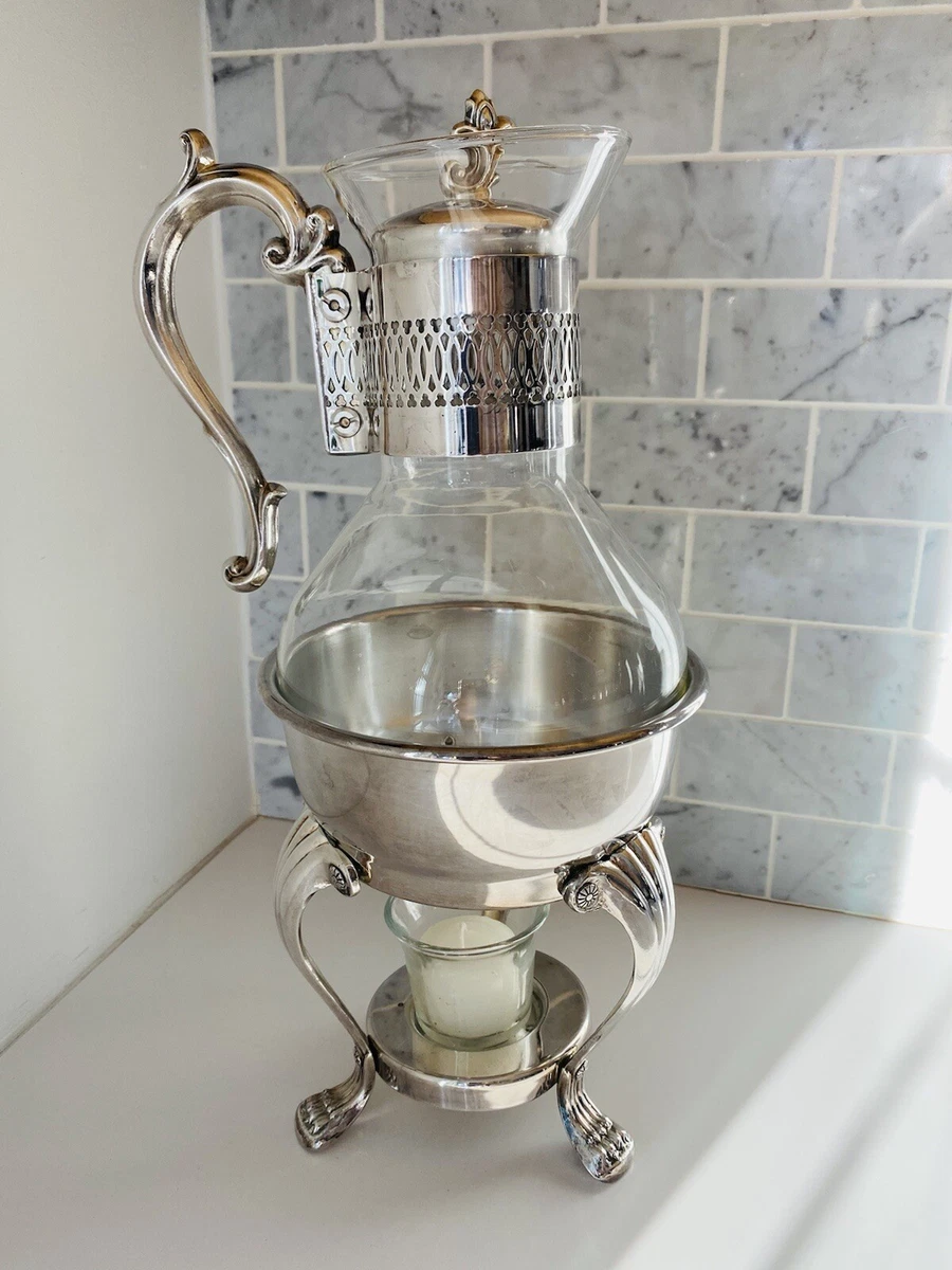 Vintage Silver Plated Coffee Pot Silver Server Glass Carafe and