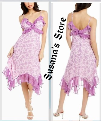 NWT BCBG SIZE 2 Metallic Floral Print Ruffle Asymmetric Handkerchief Midi  Dress | eBay