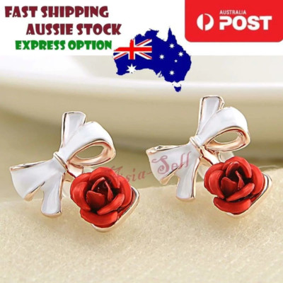 Charming Rose Flower Ear Studs Bowknot Earrings Jewelry Fashion Gift Earring