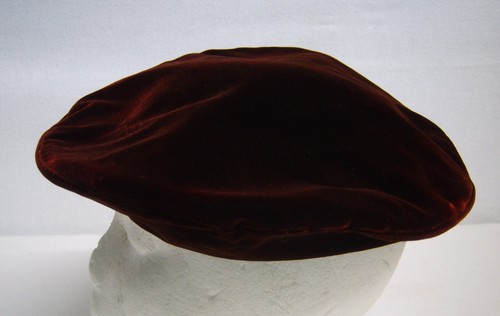 Antique Maroon Velveteen Beret Hat 1920-1930's Lisette Lamson's Toledo Ladies 7 - Picture 2 of 9