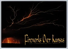 Fireworks of Kansas Fingers of Lightning Streak Across Sky Postcard