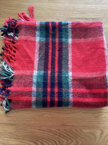 Vintage  Red & Blue And GreenPlaid Picnic Car Blanket Throw Camping USA