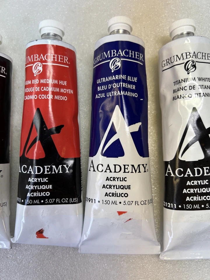 Vintage Grumbacher Academy Acrylic Paint 150ml/5.07 oz Black, Red, Blue, White - Image 3 of 4