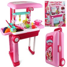Pink Foldable Luggage Kitchen Cooking Chef Pretend Toy For Kids Christmas Gift
