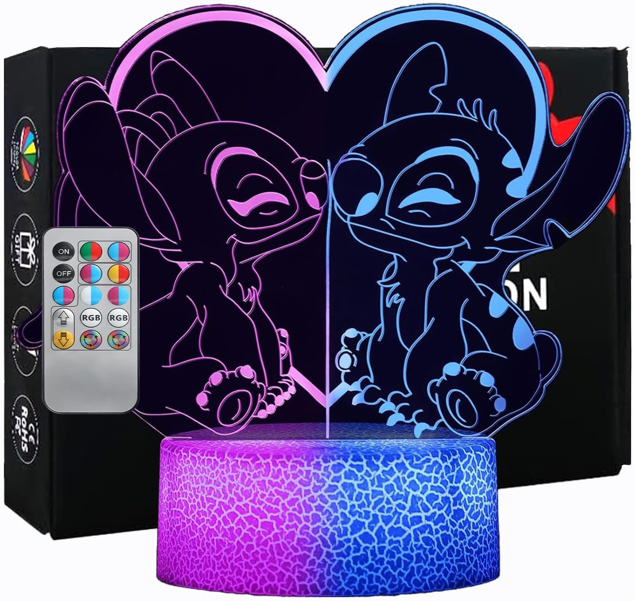 Lampada Stitch: 16 Colori Luce Notturna Stitch Anime 3D Illusione Con Telecomand