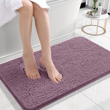 Soft Chenille Bath Rugs 24x16, Quick Dry, Machine Washable, Deep Plum