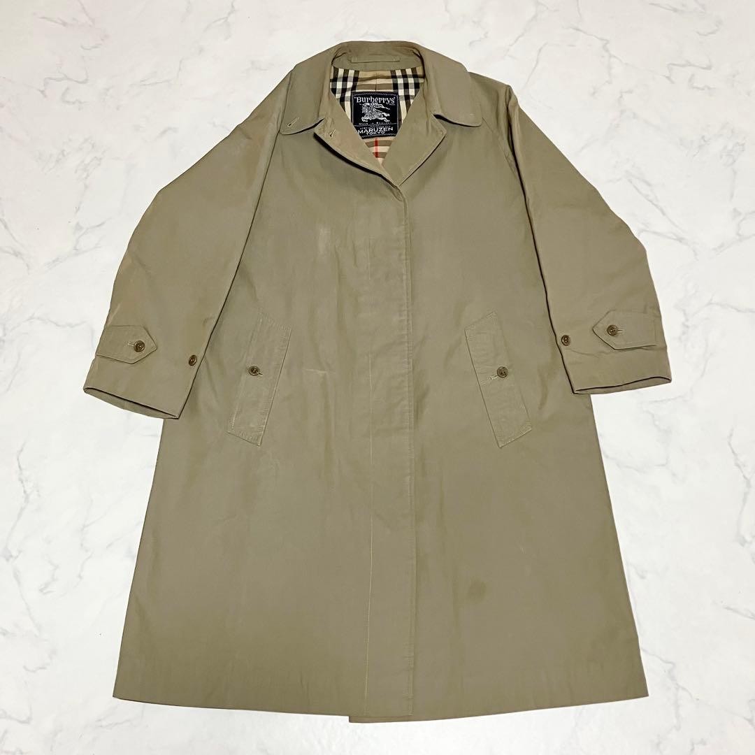 Burberrys Trench Coat Khaki Cotton With Check Pattern Size L Women