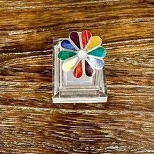 950 Silver Peruvian Inlay Multi Gemstone Flower Ring Size 6.25 Adjustable